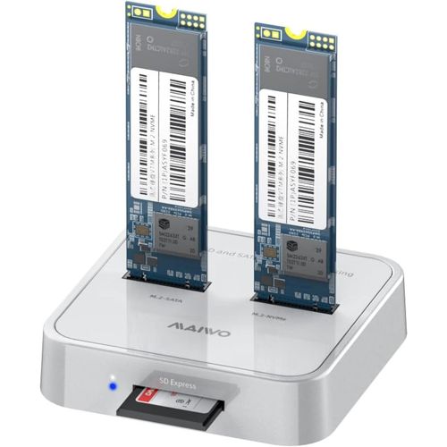 ytseazn-K3016Sd 2 Baie Station D'Accueil M.2 Ssd,Usb 3.1 Gen2 10 Gbit/S M.2 Sata / Nvme Double Protocole Duplicateur,Avec Lecteur Sd Express Card