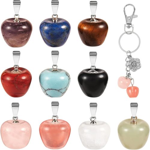 Ytseazn-Lot De 10 Breloques Pendentifs En Pierres Prcieuses Pomme Avec Boucles En Laiton Pour La Fabrication De Bijoux Et Porte-Cls Bricolage,Collier,Bracelet,Pendentif En Pierre De Cristal.