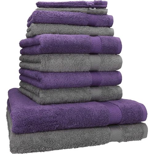 Ytseazn-Lot De 10 Serviettes Set De 2 Serviettes,Draps De Bain 4 Serviettes De Toilette 2 Serviettes D`Invit 2 Gants De Toilette 100% Coton Premium Couleur Gris Anthracite,Violet