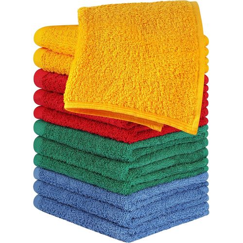 Ytseazn-Lot De 12 Dbarbouillettes 100% Coton Peign Ring-Spun,Flanelle De Grande Qualit Pour Le Visage,Trs Absorbante Et Douce,Bleu,Vert,Rouge,Jaune Moutarde