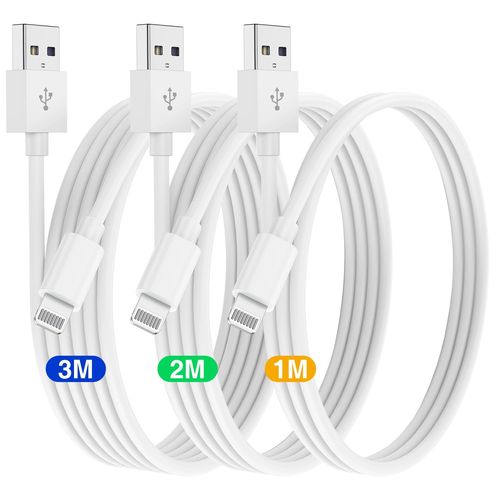 Ytseazn-Lot De 3 Cble De Chargeur Iphone 1m/2m/3m,[Certifismfi Apple]Cable Iphone Charge Rapide Usb Vers Lightning,Cable Apple 1/2/3mtres Pour Iphone14/13/12/11/11promax/X/Xs/Xr/Xsmax/8/7/6