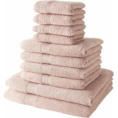 Ytseazn-Lot De 4 Serviettes De Bain 30x50+4 Serviettes De Bain50x90+2 Draps De Bain 70x130cm 100% Coton-Rose Des Sables