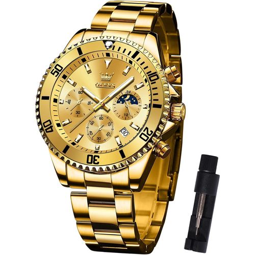 Ytseazn-Montre Analogique Pour Homme Avec Date,En Acier Inoxydable Dor Et Argent,Lunette Rotative Classique,Cadran Dor/Bleu/Vert/Noir