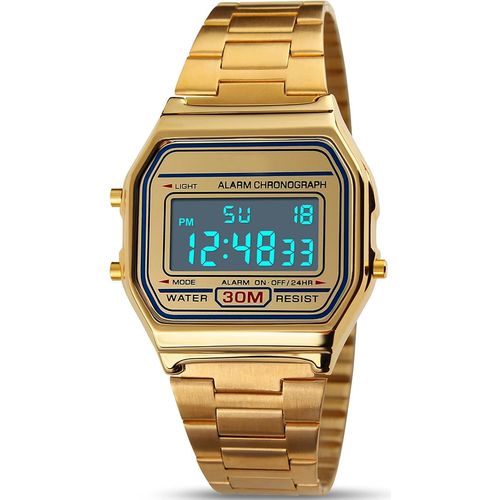 Ytseazn-Montre Bracelet Numrique Quartz,30m Etanche Digital Cadran Lcd Montre Pour Homme Avec Bracelet En Rsine Multifonction Rtro-clairage Led Calendrier D'alarme Or