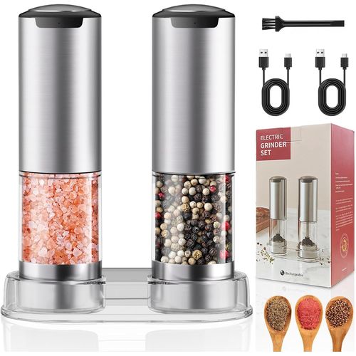 ytseazn-Moulin A Poivre Electrique Lot De 2,Salieres Et Poivrieres Electrique Rechargeable Par Usb Avec Lumire Led,Moulin A Sel Electrique Grossiret Rglable Opration  Une Main,Capacit De 95Ml Chacun