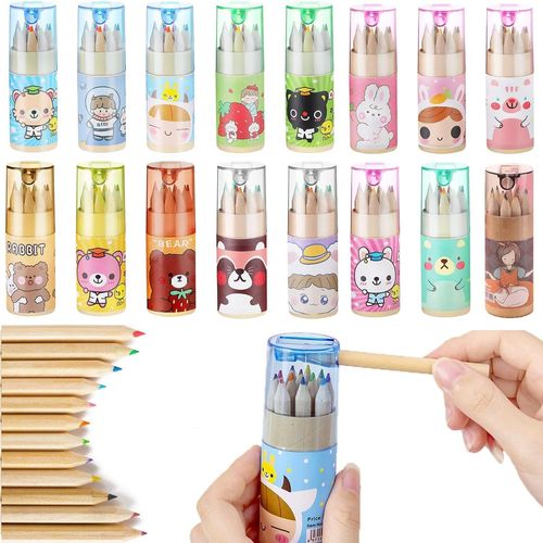 Ytseazn-Paquet De 16 Mini Crayons De Couleur Avec Taille-Crayon,Crayons De Couleur Portables En Tube Dessin Pour Les Enfants Artistes criture Esquisse Peinture,Fournitures Scolaires De Classe(16)