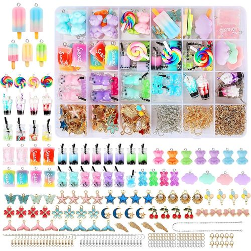 Ytseazn-Pendentifs Charms Collier Ours,161 Pcs Breloque Charms En Resine,Breloques Creation Bijoux,Pendentif En Rsine,Ensemble Pendentif Ours Papillon,Cadeau Fille 5-12 Ans