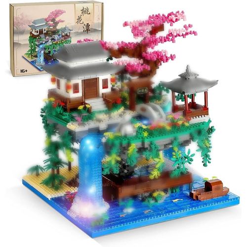 ytseazn-Piscine De Fleurs De Pcher Architecture Maquette,3320Pcs Ancienne Scne De Rue Chinoise,Mini Nano Blocs,Set De Construction Et Modle De Collection Pour Adultes,Enfants,Non Compatible Avec Lgo