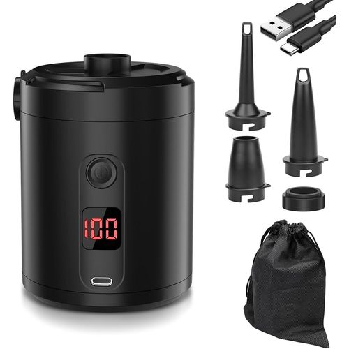 ytseazn-Pompe  Air lectrique Rechargeable 5200Mah Avec cran Numrique,Gonfleur Rapide 280 L/Min,3 Buses + Joint Pour Sac Sous Vide,Portable PourMatelas Et Piscine