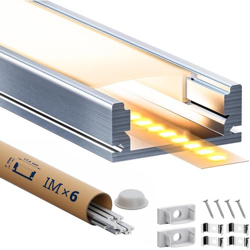 Ytseazn-Profil Alu Pour Ruban Led 1m 6 Pices,Rail Led Avec Diffuseur Led Blanc Opale,Profil Led Encastrable/Apparent Pour Un clairage Doux Et Homogne,Compatible Bandes Led 12mm(Sl05,1m 6 Pices)