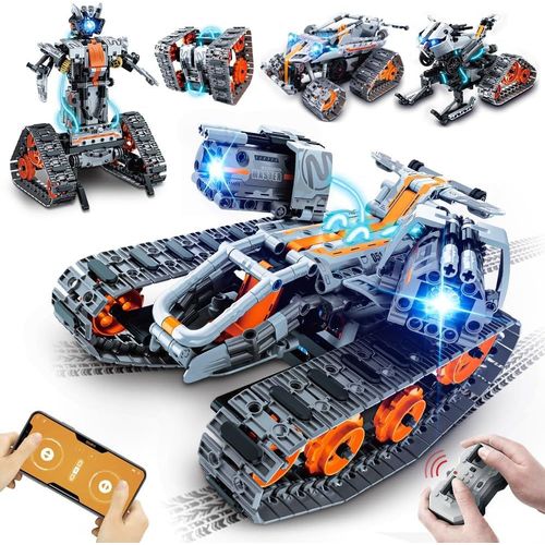 ytseazn-Technic Robots Tlcommands Avec Lumire Led-5 In 1 Rc Jouets Technique De Construction Tank Auto Tracked Racer Avec App Tlcommande,604 Pcs Pour Enfants De 6-12+ Ans Garons Fille