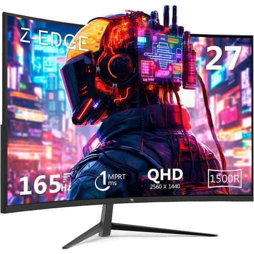 ytseazn-Z-Edge Ecran Pc Gamer Incurv 27'' 2K Qhd(2560X1440),165 Hz,1Ms,Freesync,Moniteur Gaming 1440P,1500R Va,Inclinaison Rglable,2Dp1.4 & 2Hdmi2.0,Rgb,Vesa 100 * 100Mm(Dp Cble Inclus)
