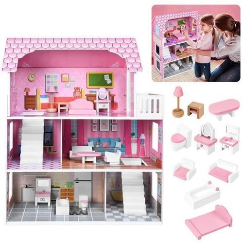 Yuenfong Maison De Poupe En Bois Avec Mobilier Et Accessoires, Maison Barbie 70 Cm De Haut Pour Les Enfants  Partir De 3 Ans