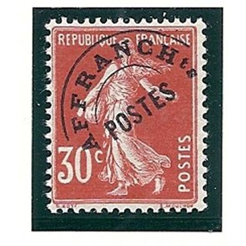 Yvert France Preoblitere N 58. Semeuse 30c Rouge. Surcharge Fine. Neuf** Mnh. Beau Centrage. Sign Marcel Rillon.