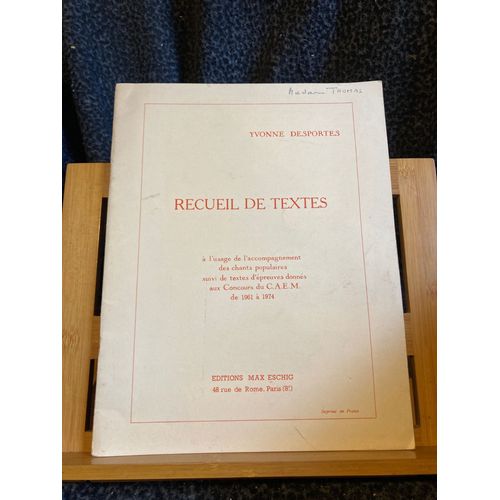 Yvonne Desportes Recueil De Textes Harmonie Clavier Partition Ed. Max Eschig