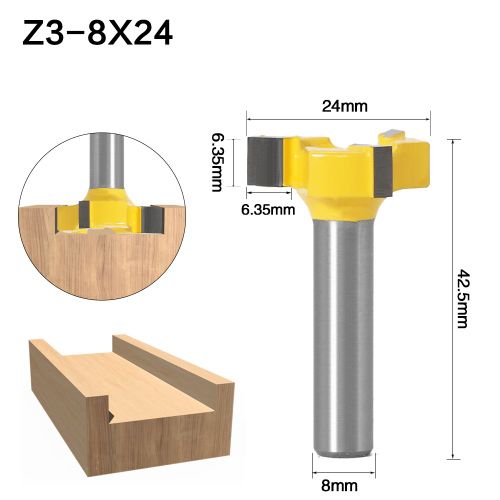 Z3-8x24 Fraise  Rainurer De Type T, Tige De 8mm, 4 Bords, Outil De Menuiserie, Mches De Routeur Pour Le Bois De Qualit Industrielle, 1 Pice 