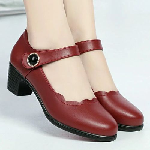 Zapatos De Mujer-Chaussures En Cuir Verni Noir Pour Femmes,Confortables Et Mignonnes, Talon Rouge Vin,E818 - 35