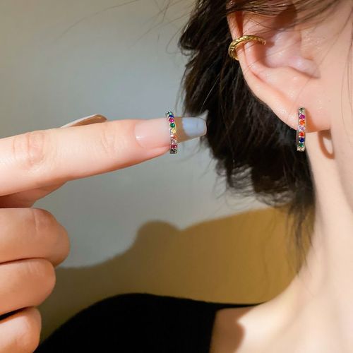 Zcomprends-Boucles D'oreilles Croles Arc-En-Ciel Colores Pour Femmes, Huggie En Cristal Multicolore, Boucle D'oreille De Mariage, Bijoux Piercing Fminins Charmants, Cadeaux