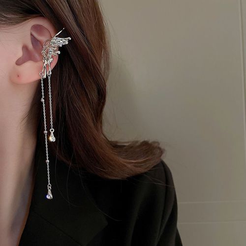 Zcompresses-Boucles D'oreilles En Argent Brillant En Forme De C, Manchette D'oreille  Long Pompon, Pas De Piercing, Design Fminin, Clip D'oreille Simple, Bijoux De Fte