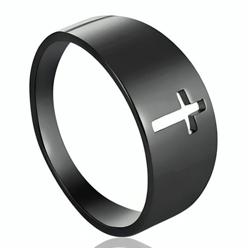 Zense - Bague Noire En Acier Pour Homme Avec Croix Latine Dcoupe Zr0181
