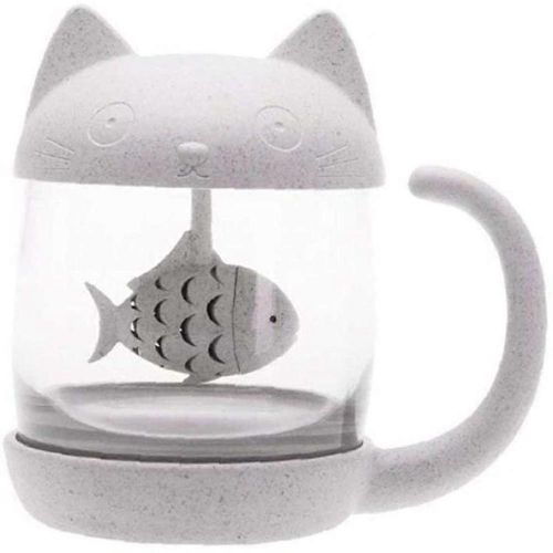 Zycx123 Tee-Becher Mit Infuser Katze Glas-Tassen-Schale Mit Fisch-Sieb-Filter Fr Mdchen Wowen (8.7oz / 250 Ml) 1 Set