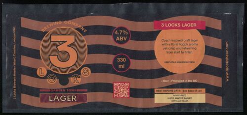 Royaume Uni Etiquette Bière Beer Label 3 Locks Brewing Company Camden Market Lager