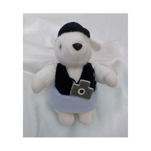 Doudou Peluche Ecureuil Blanc Bleu Rayures Reporter Appareil Photo Tartine Et Chocolat