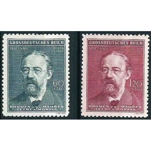 Tchécoslovaque, Occupation Allemande 1944, Bohème Moravie, 2 Très Beaux Timbres Neufs** Luxe Yvert 117 & 118, 60ème Anniversaire De La Mort Du Compositeur Friedrich Smetana.