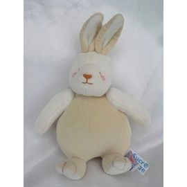 Doudou Peluche Lapin Blanc Beige Grelot Sucre D'orge