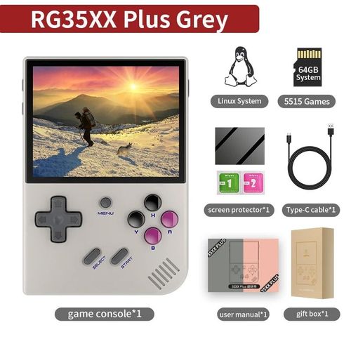 Rg35xx Console De Jeu Vidéo Portable - 64 Go 5000 Jeux - Gris Gameboy - Jeux Vidéo Retro