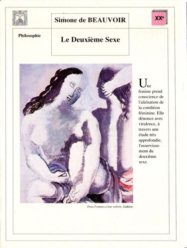 Fiche Lecture / Littérature Simone De Beauvoir Le Deuxième Sexe