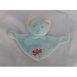 Doudou Plat Chat Bleu Et Jaune Broderie Le Chat Jemini