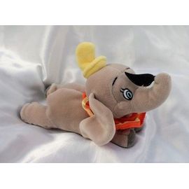 Doudou Peluche Eléphant Dumbo Allongé Colerette Rouge Et Jaune Feuille Noire Jemini