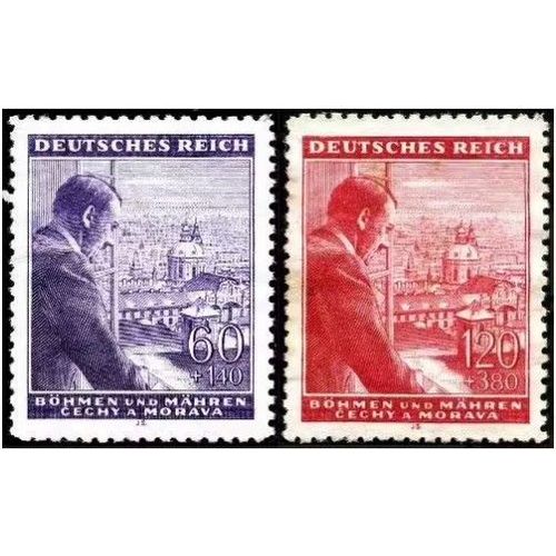 Tchécoslovaquie, Occupation Allemande, Bohème Moravie 1943, Belle Paire Neuve** Luxe Timbres Yvert 105 Et 106, 54ème Anniversaire Du Chancelier Hitler, Vue De Prague Du Balcon Du Château.