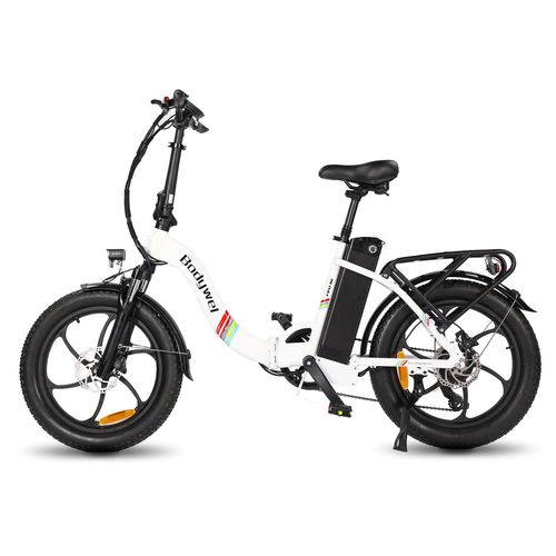 Vélo Électrique Pliable À Gros Pneus Bodywel F20 Se 250w 36v 15,6ah Shimano 7 Vitesses 20*3.0 Pouces 25 Km/H 110km - Blanc