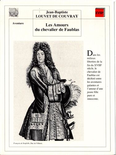 Fiche Lecture / Littérature Jean-Baptiste Louvet De Couvray Les Amours Du Chevalier De Faublas