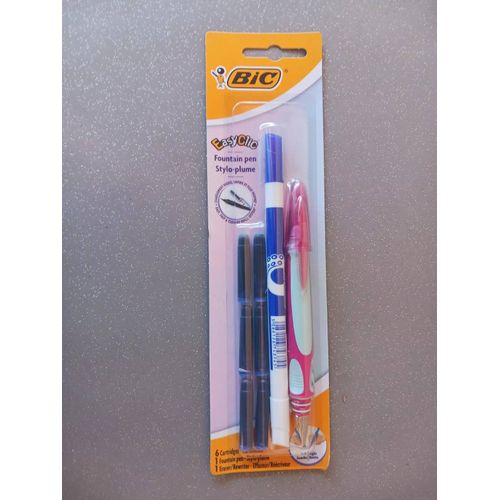 Stylo Plume "Easy Clic" Bic , Avec Effaceur Et 6 Cartouch