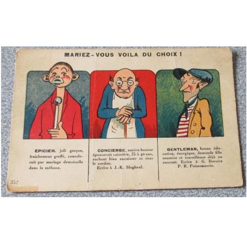 Carte Postale Humoristique Des Années 1930 : Mariez-Vous Voilà Du Choix ! Editions G.A.N. N° 352 Carte En Carton Avec Correspondance Au Dos