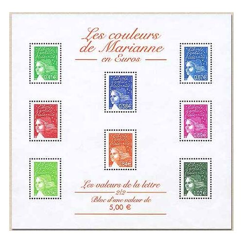 Bloc 45 (2002) Les Couleurs De Marianne En Euros 2/2 (Cote 15e)