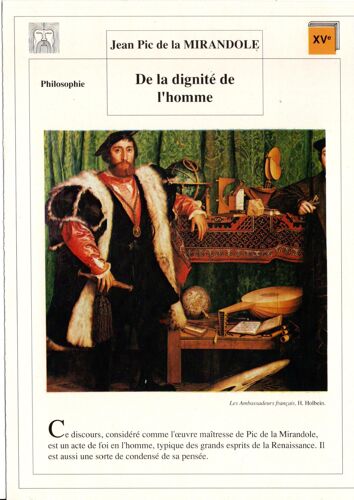 Fiche Lecture / Littérature Jean Pic De La Mirandole De La Dignité De L'homme