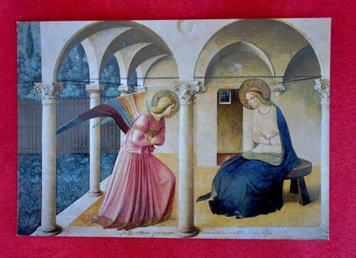 Carte Postale Peinture "L"Annonciation" Du Peintre "Fra Angelico". Fresque Du Couvent De San Marco . Florence. Cp Italie. Collezione Arte.