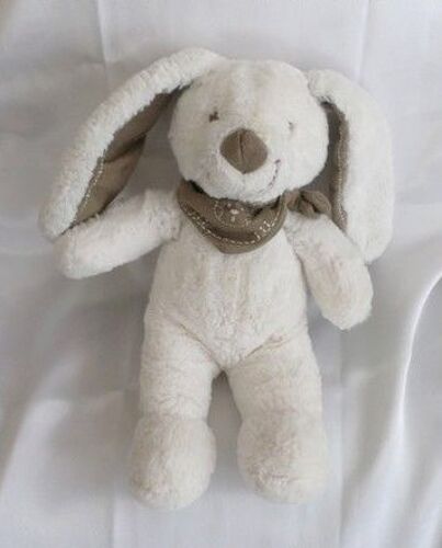 Doudou Peluche Lapin Chien Blanc Bandana Foulard Taupe Carrefour Cmi Tex Baby