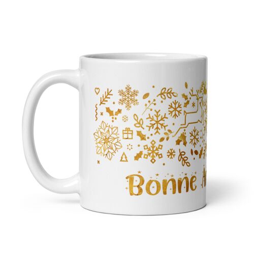 Mug Pour Souhaiter La Bonne Année, En Céramique, Motif Flocons De Neige Dorés, Inscription 'bonne Année', 325 Ml, Blanc
