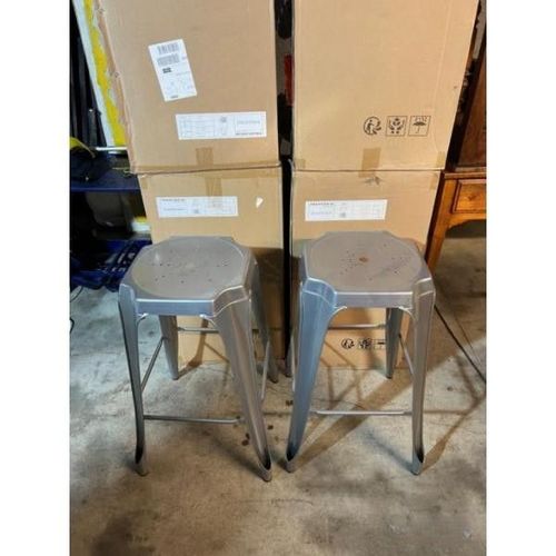 Kraft Mary 2 Tabourets De Bar Métal Aluminium Satiné Industriel L 47 X P 47 Cm Assise H 75.5cm