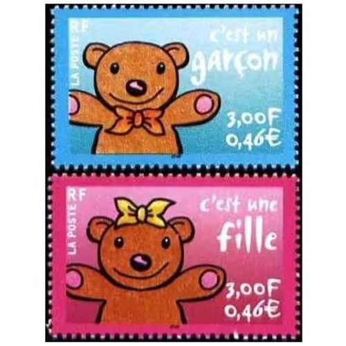 France 2001, Très Beaux Timbres De Naissance Neufs** Luxe Yvert 3377 "C'est Un Garçon" Et 3378 "C'est Une Fille".