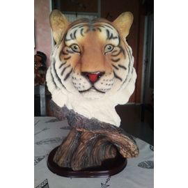 exceptionnelle statue grande tête de tigre résine 40 cm rare