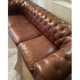 Canapé-Lit 3 Places En Cuir Marron - Chesterfield-Quasiment Neuf-Negociable