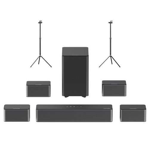 Ultimea Poseidon D80 Barre de son 7.1 + 1 paire de supports d'enceintes Steady 300, Dolby Atmos, puissance de crête de 460 W, contrôle par application, paramètres d'égaliseur 10 bandes, Bluetooth 5.3