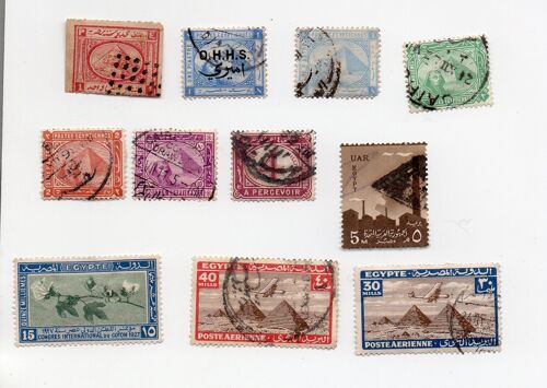 Egypte- Lot De 11 Timbres Oblitérés Divers- Charnière Ou Trace De Charnière