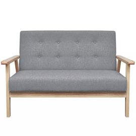 Canapé Fauteuil 2 Places Bois Massif Coussin Mousse Tissu Gris Clair Vidaxl 113,5 X 67 X 73,5 Cm (I X P X H) Neuf